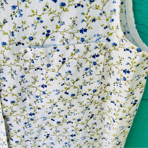BRYN WALKER 100% LINEN VIOLET FLORAL PRINT SLEEVELESS BUTTON DOWN TOP SIZE MED - Picture 9 of 11